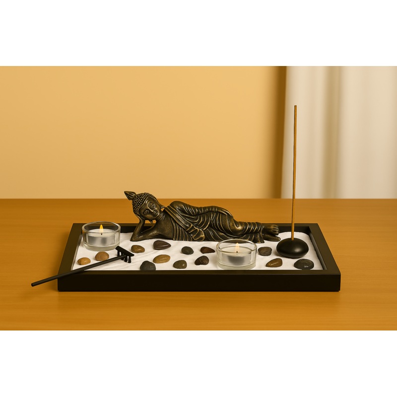 Reclining Buddha Zen Garden Set with Candles & Incense Holder