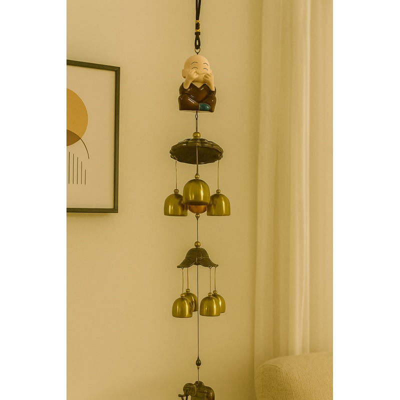 Silent Joy Monk Chime Metal Wind Chimes for Home Balcony Garden Positive Energy, Home Decor Hanging Long Brass Bells Gifts for Loved Ones