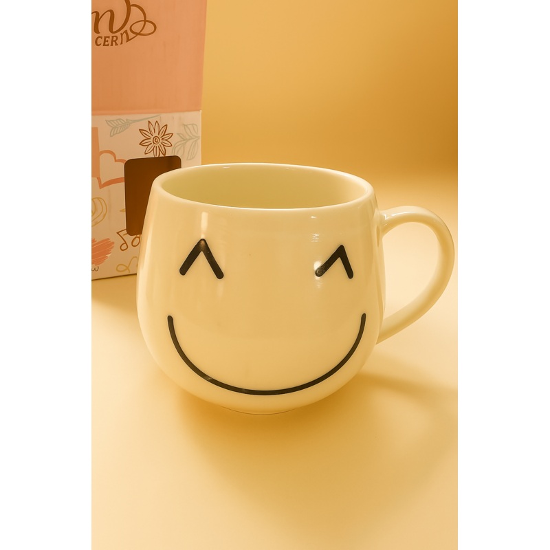 Smiley Bliss Ceramic Mug  Cute Round Coffee Cup for Tea, Milk & Gifting