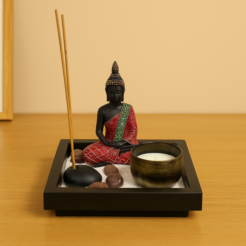 Tranquil Buddha Zen Garden with Candle & Incense Holder