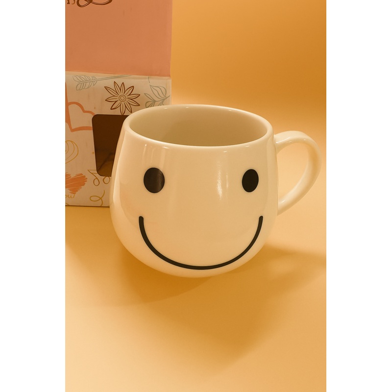 CheerSip Smiley Mug  White Ceramic Coffee Cup with Bold Happy Face