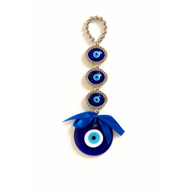 Evil Eye Hanging Charm  Nazar Battu Wall Decor with Blue Ribbon for Protection & Positivity