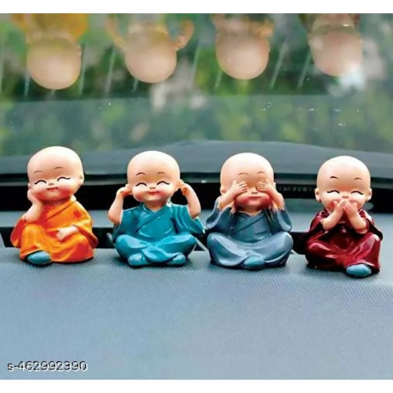 PeaceBuds  Mini Monk Figurines (Set of 4) Accessories Monks Decorative Buddha Monk Showpiece for Car Dashboard (Multicolour) Set of 4