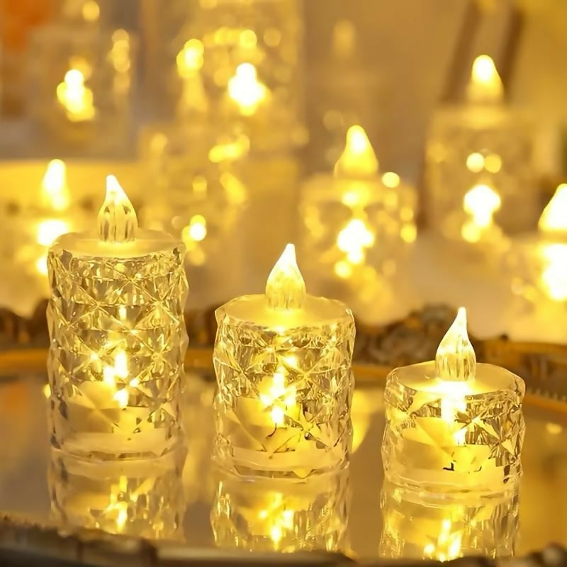 Crystal Glow Trio | Set of 3 pc light candles Table Centrepiece Flameless Candles Transparent Small Tea Wax Birthday Proposal INS Desktop Decoration Create Atmosphere Candles Tea Lights