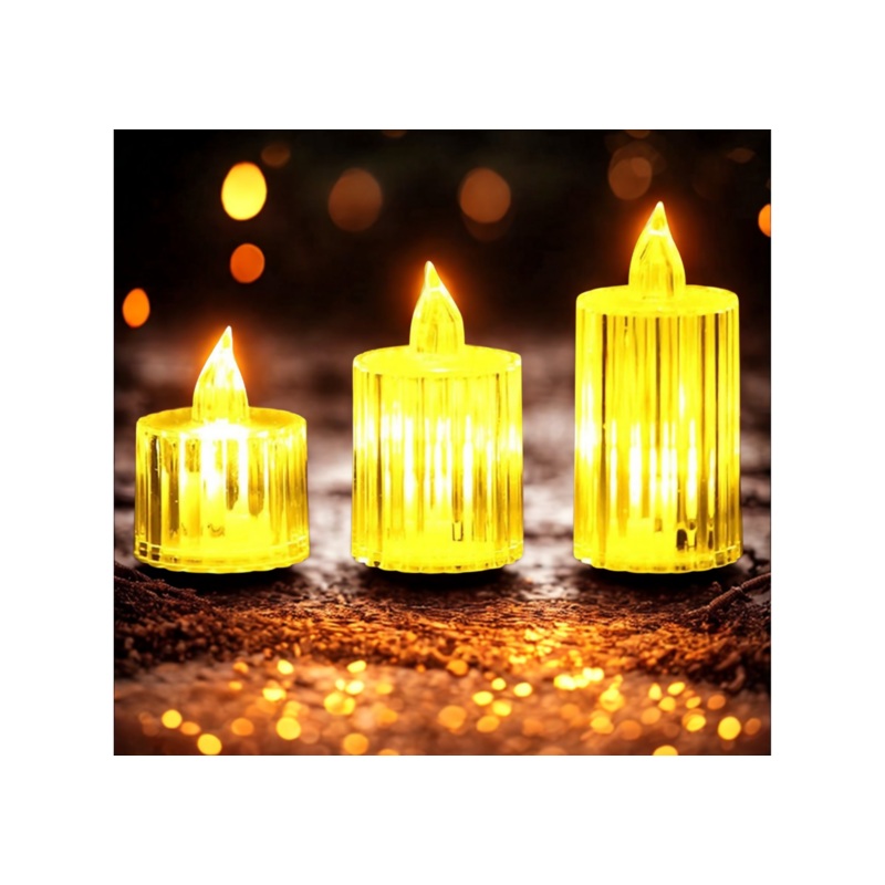 Golden Glow Trio | Set of 3 pc Candles LED Crystal Candle Light Table Centrepiece Flameless Candles Transparent Small Tea Wax Birthday Proposal INS Desktop Decoration Create Atmosphere Candles Tea Lights