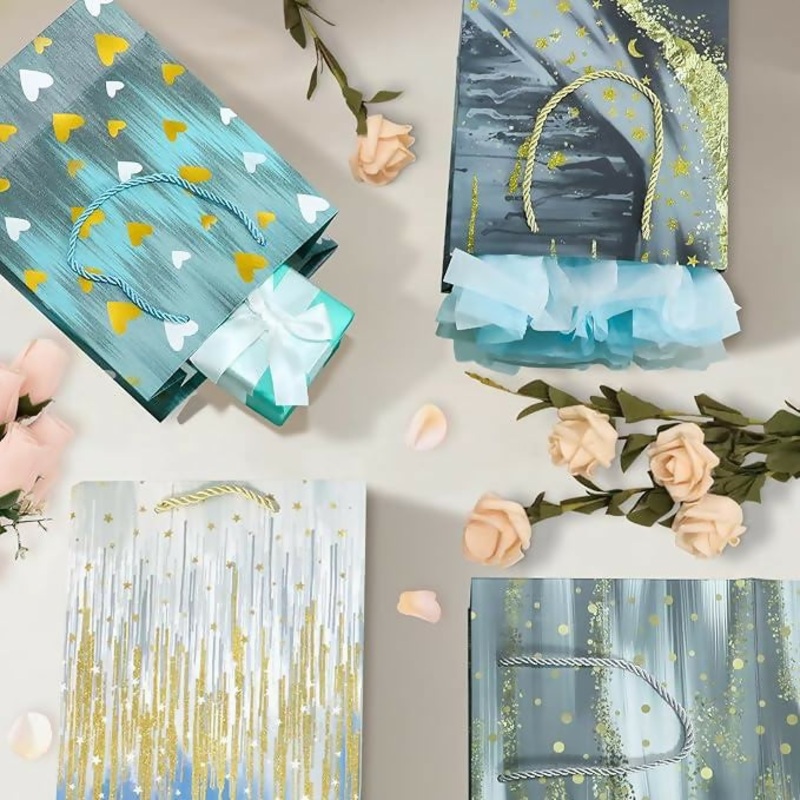 Luxury Abstract Gift Bags  Gold & Metallic Set of 4 PC