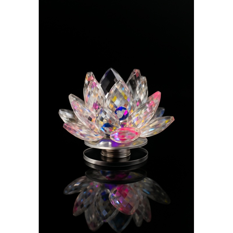 PrismBloom Crystal Lotus Showpiece Large Crystal Lotus Flower Multicolour for Harmony, Piece & Purity