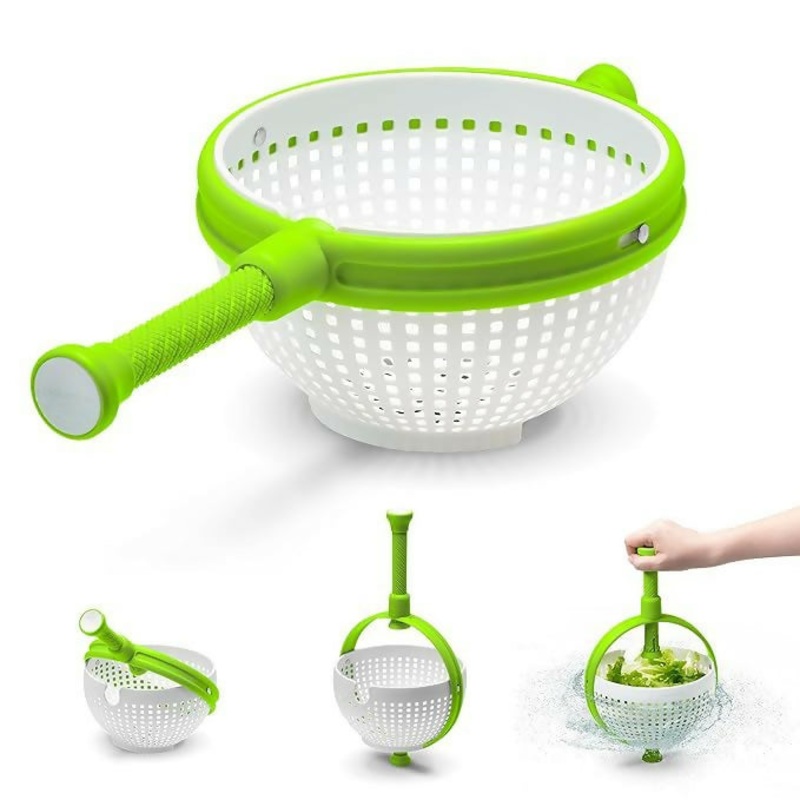 Self-spinning, Handheld Salad spinner and Colander Vegetable Strainer Strainer Drainer Lettuce Greens Non Scratch for Vegetable