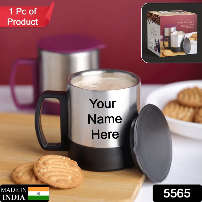 Customize Stainless Steel Coffee/Tea Cup, Stainless Steel Lid Cover Hot Coffee/Tea Mug Hot Insulated Double Wall Stainless Steel, Coffee and Milk Cup with Lid & Handle Easy To Carry – Coffee Cup (1 Pc)