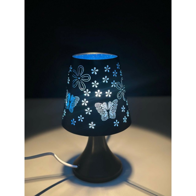 FlutterBloom Lamp Blue Modern Creative Personality Carved Beautiful Butterfly Pattern Cloth Cover Wrought Iron Chassis Strong and Durable Living Room Study Bedroom Bedside Home Decoration Desk Lamp Decorative