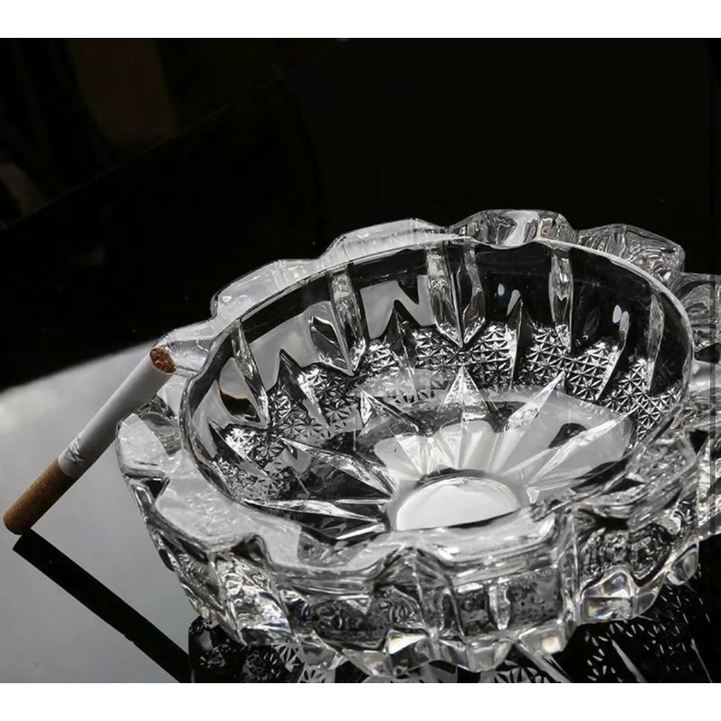 Premium Crystal Glass Ashtray  Heavy Cut Glass Decorative Ash Tray for Home, Office & Bar Use