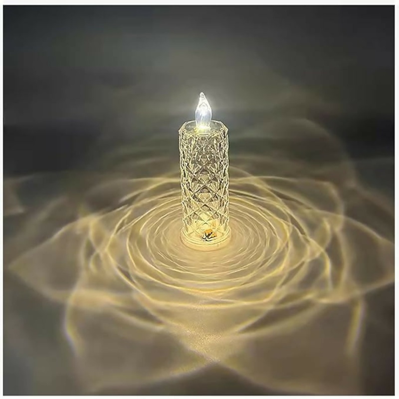 Crystal Flame LED Lamp  Golden Glow Ambient Light LED Pillar Candle, Crystal Flameless Candle for Diwali, Christmas Decorative Lights (White)