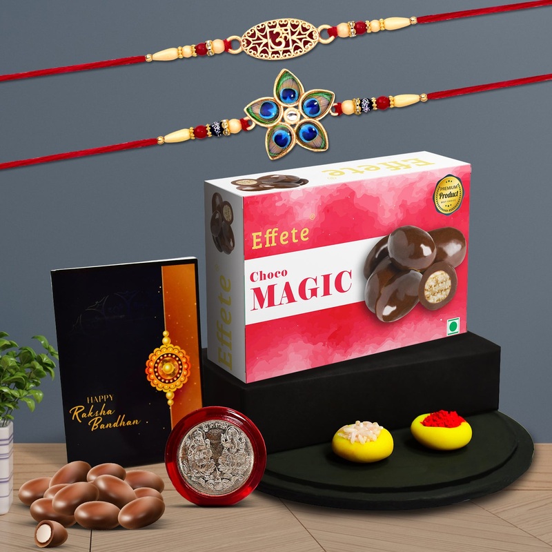 Festive Rakhi Gift Hamper with Chocolates, Card & Coin