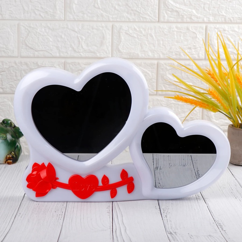 Heart-Shaped Dual Mirror with LED Light  Decorative Romantic Table Mirror Hearts of Love LED Magic Mirror Photo Frame