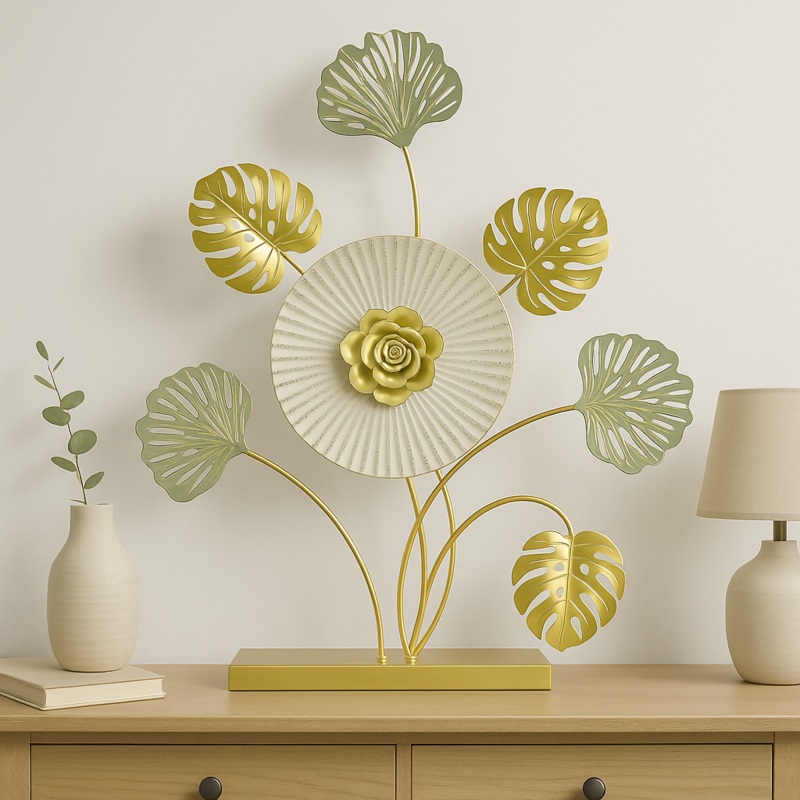 HOME DECOR Golden Floral Leaf Metal Table Decor  Elegant Centerpiece Sculpture for Home & Office