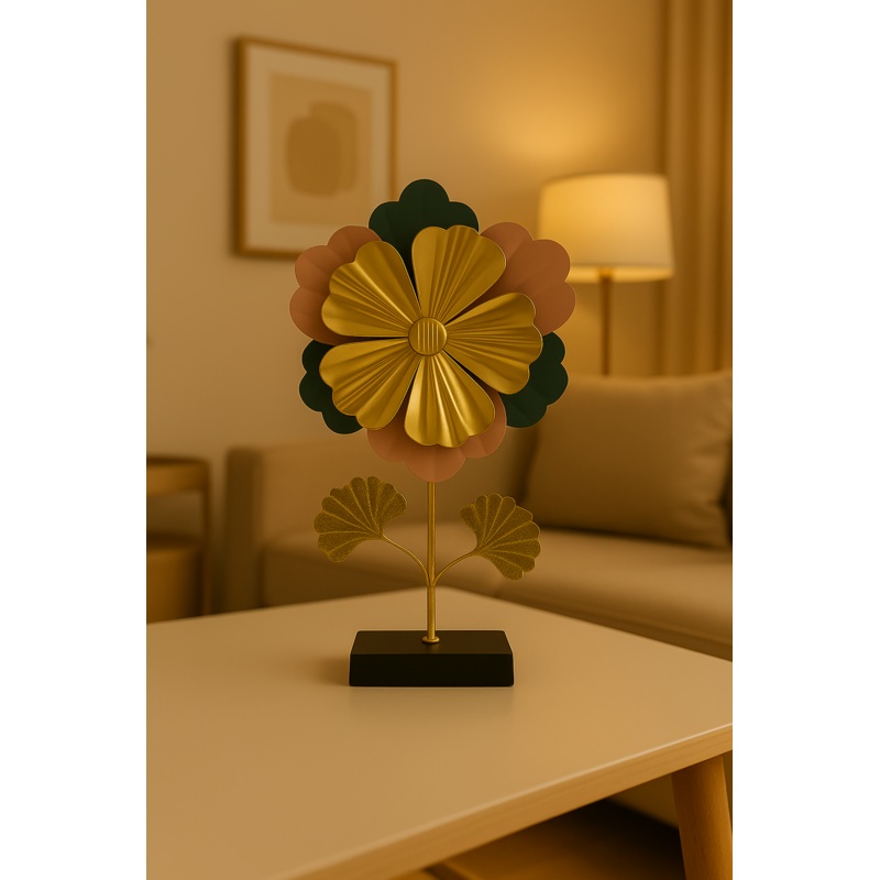 HOME DECOR Golden Metal Flower Table Decor  Modern Multicolor Petal Sculpture for Home & Office