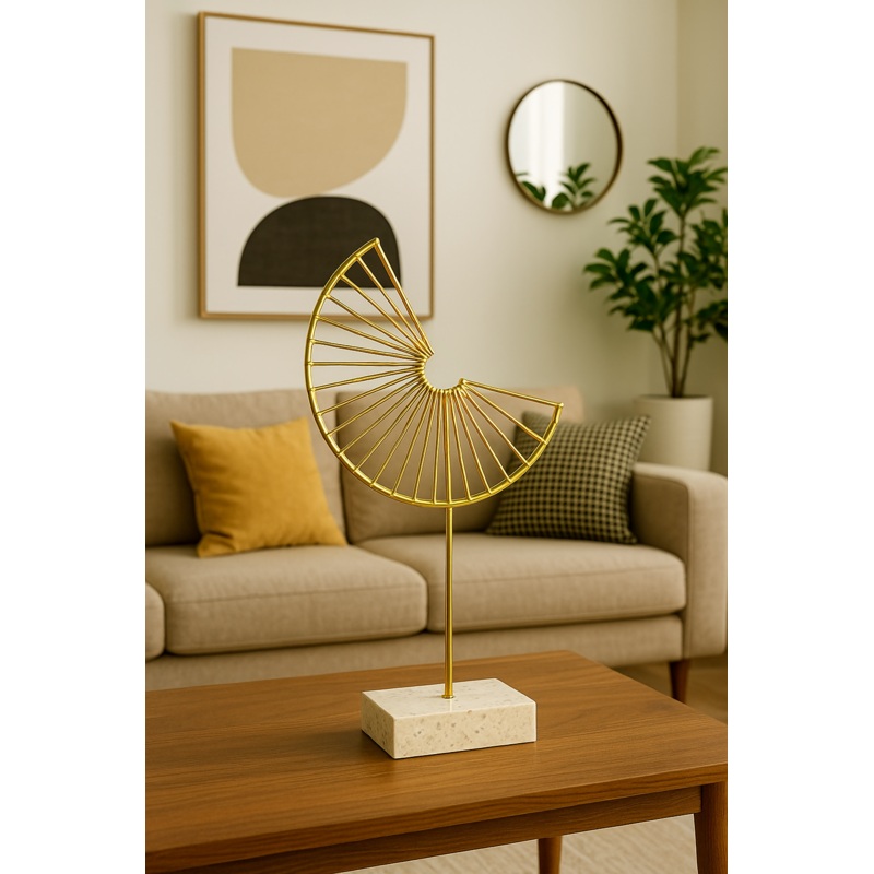 HOME DECOR Modern Abstract Golden Wire Sculpture with Stone Base  Minimalist Table Decor