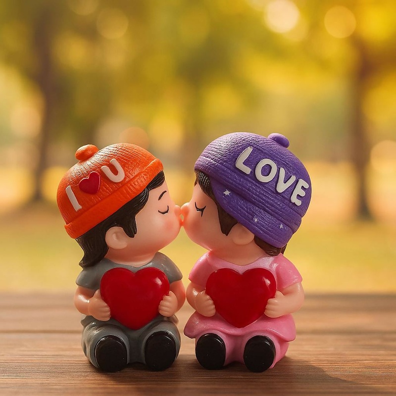 I Love You Couple Showpiece  Cute Resin Kissing Figurine with Heart  Romantic Gift for Valentine’s Day, Anniversary & Home Decor