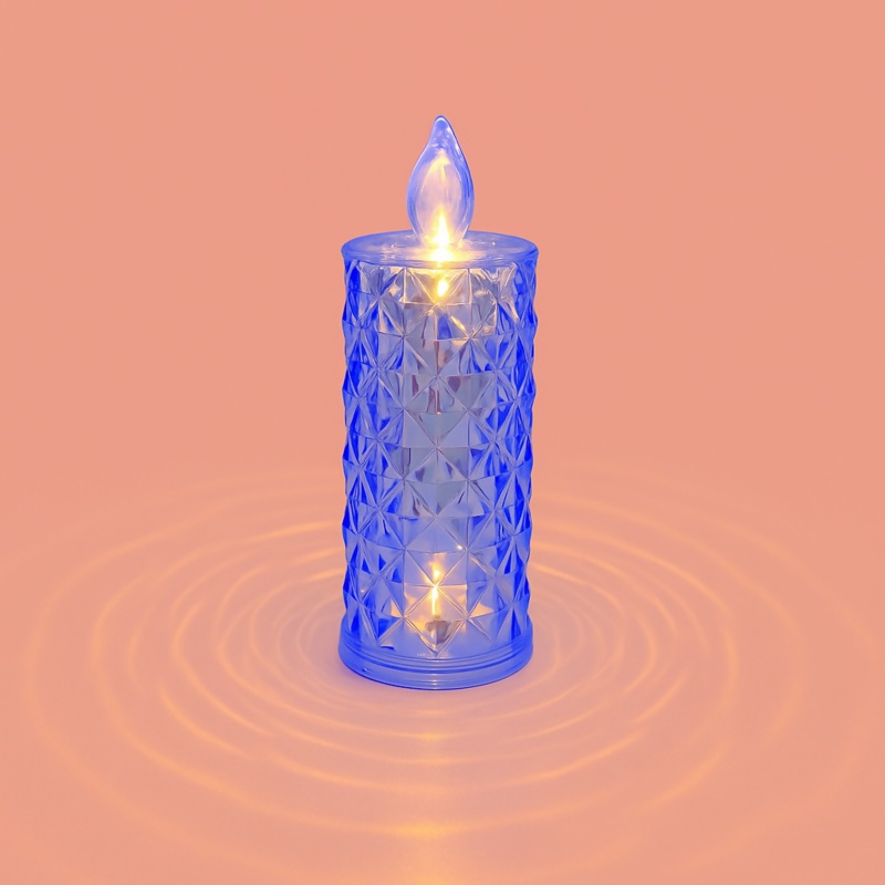 LED Flame Lamp  Peach Glow Edition Battery Operated Flameless and Smokeless Decorative Crystal Candles Transparent Acrylic Led Tea Light Candle for Diwali, Navratri Decoration