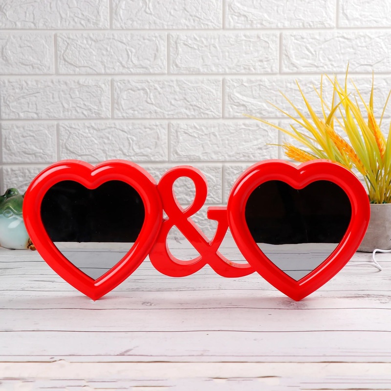 LoveBond Heart & Heart LED Mirror  Romantic Couple Table Dcor Romantic Hearts LED Magic Mirror Photo Frame