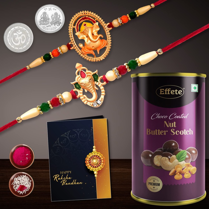 Rakhi Special Combo with Ganesha Rakhis, Coin & Choco Cashews