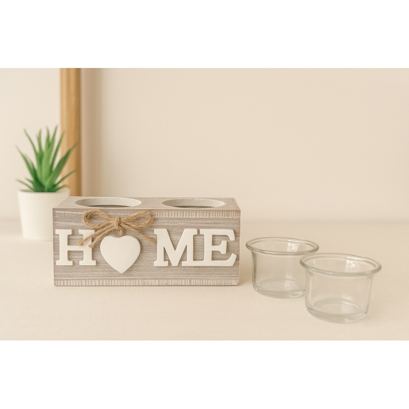 Rustic Wooden HOME Decorative Tealight Holder with Glass Cups