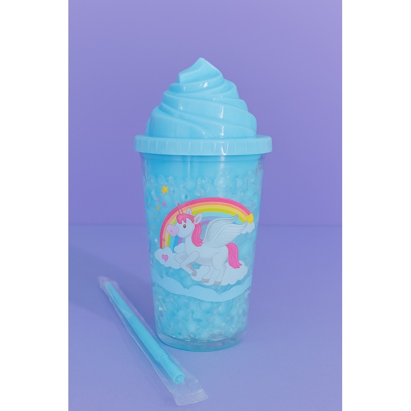 Unicorn Ice Cream Shape Kids Tumbler with Straw  Blue