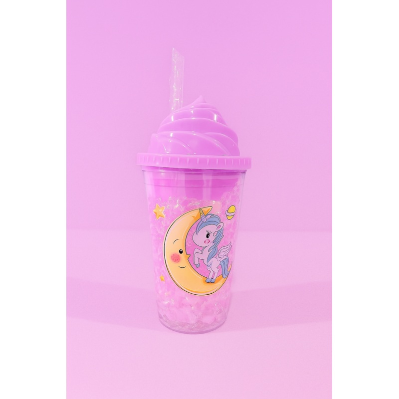 Unicorn Ice Cream Tumbler Cup  Pink Glitter Sipper for Kids