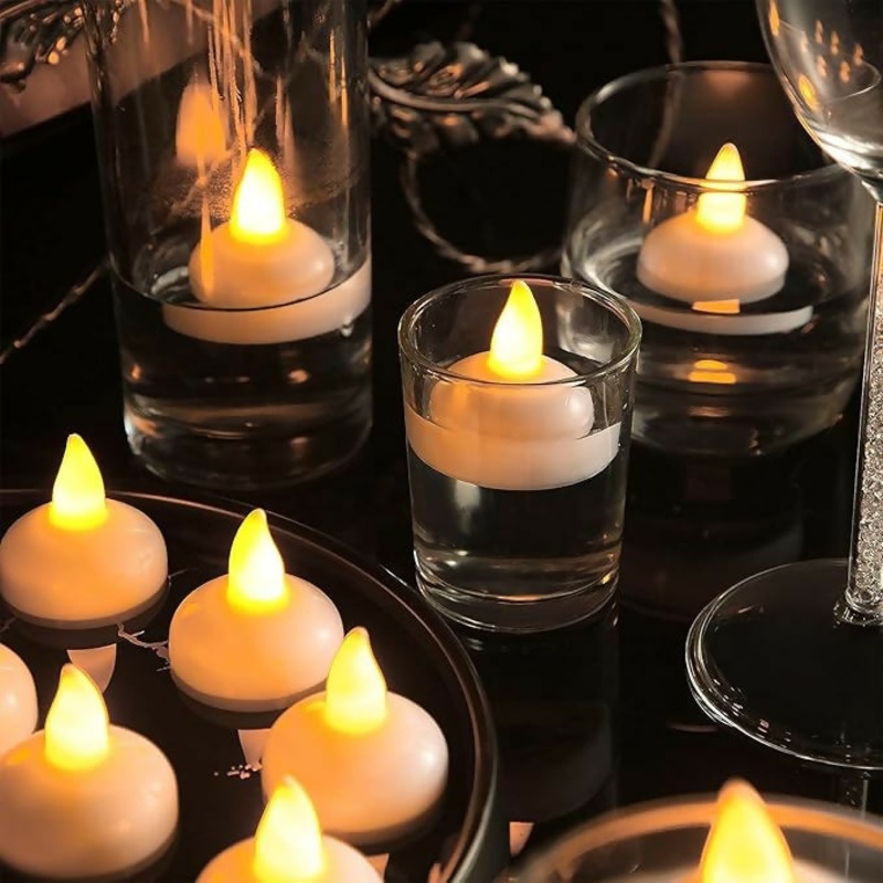 Water Sensor LED Floating Tea Light Candles (Pack of 12) Water Activated Sensor Tea Lights, Waterproof Flameless Tea Lights, Floating Led Candles for Bathtub Wedding Decorative Floating Tealight Candles (12 Piece, Yellow, 2 Cm)